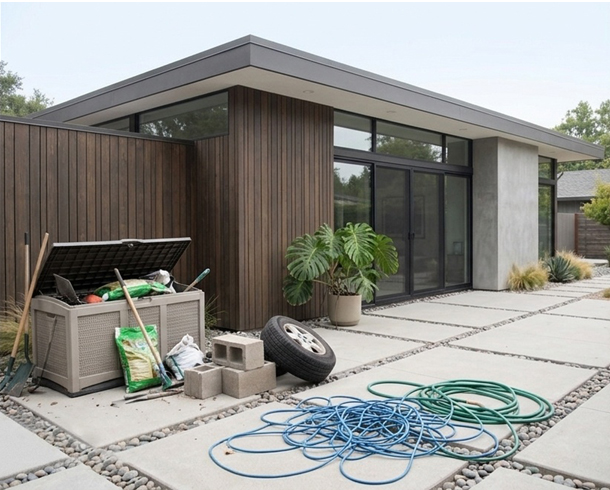 Real Estate Photo Editing – before example: Exterior Clutter & Object Removal