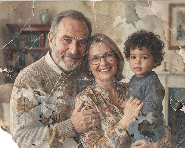 Photo Restoration – before example: Severe Damage Reconstruction